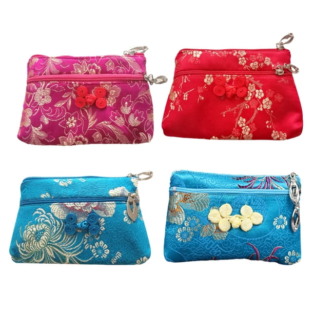 EeaseMX 4 monederos de seda con cremallera, estilo chino, pequeños bolsos de regalo para joyas (patrón aleatorio)