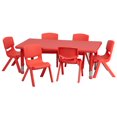 thumbnail image 1 of 24''W x 48''L Rectangular Red Plastic Height Adjustable Activity Table Set with 6 Chairs, 1 of 9