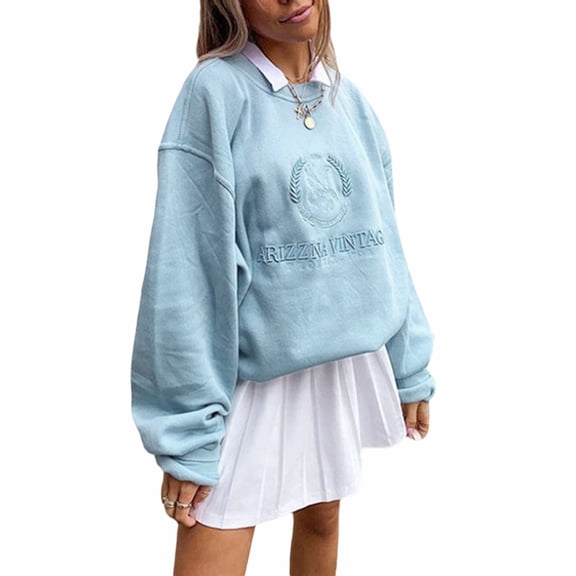 Inevnen Women Vintage Graphic Crewneck Sweatshirt 90s Aesthetic Print Oversized Pullover Preppy Tops