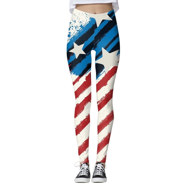 Gibobby Pantalon yoga mujer Leggings deportivos estampados del 4 de julio para mujer Pantalones de yoga(Azul,CH)