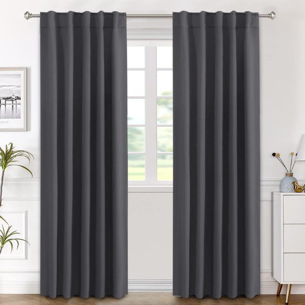 Cortinas opacas con aislamiento térmico, paneles de tratamiento de ventanas, cortinas opacas para oscurecer la habitación, para sala de estar, lengüeta trasera/bolsillo para barra, cortinas para dormitorio, 52 x 84 pulgadas, salvia clara, 2 paneles, gris carbón, 42 pulgadas de ancho x 84 pulgadas de largo