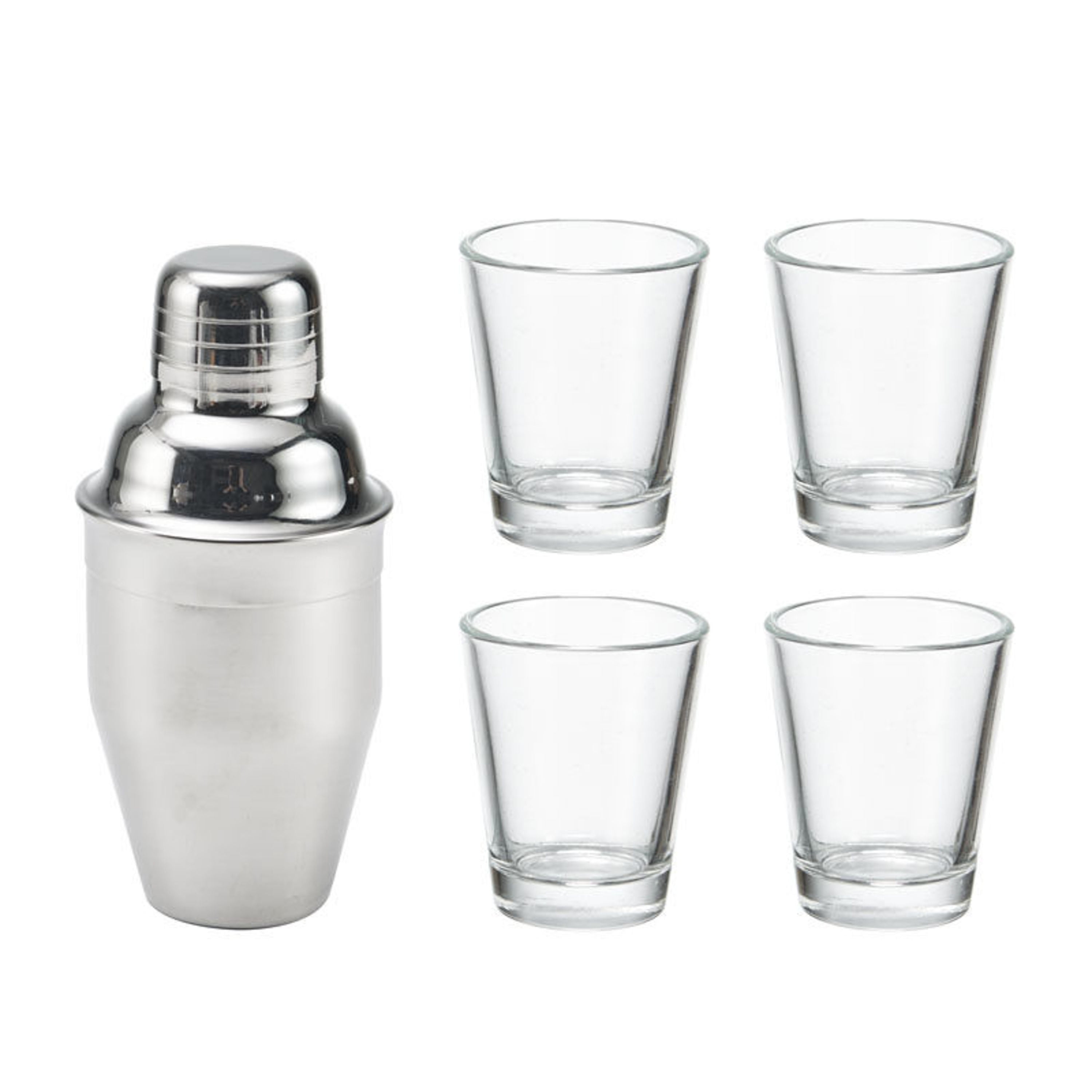 Houdini 5-Piece Bar Set in Stainless Steel with Wood and Glass