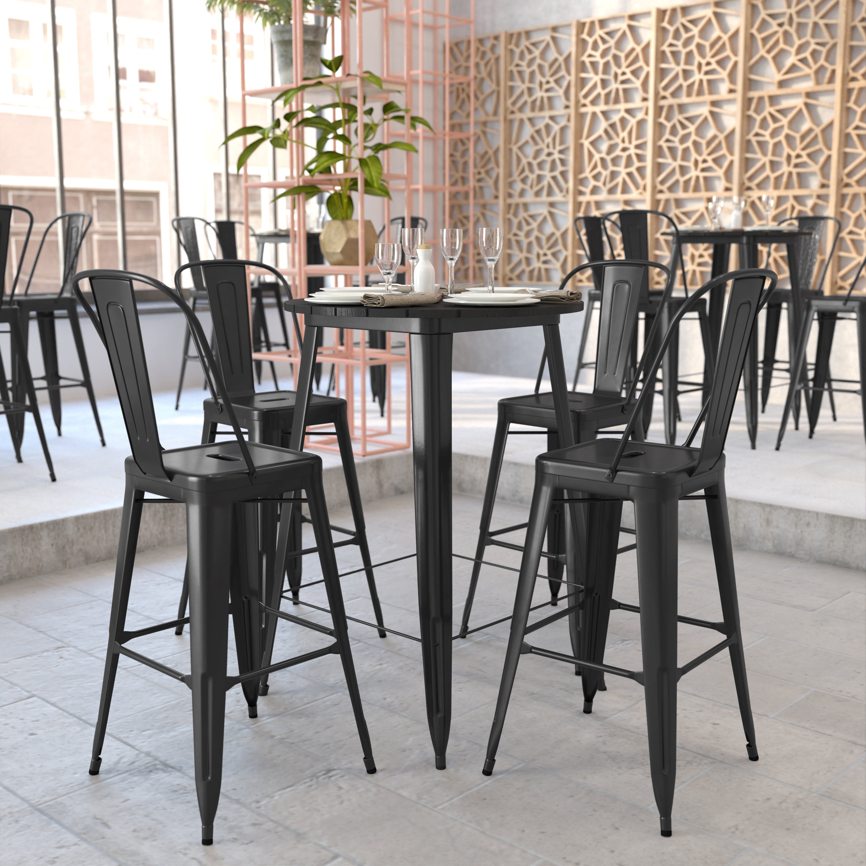 Dextrus 39" Rectangular Iron Plate Patio Bar Table with Sturdy and Weather-Resistant Features, Gray