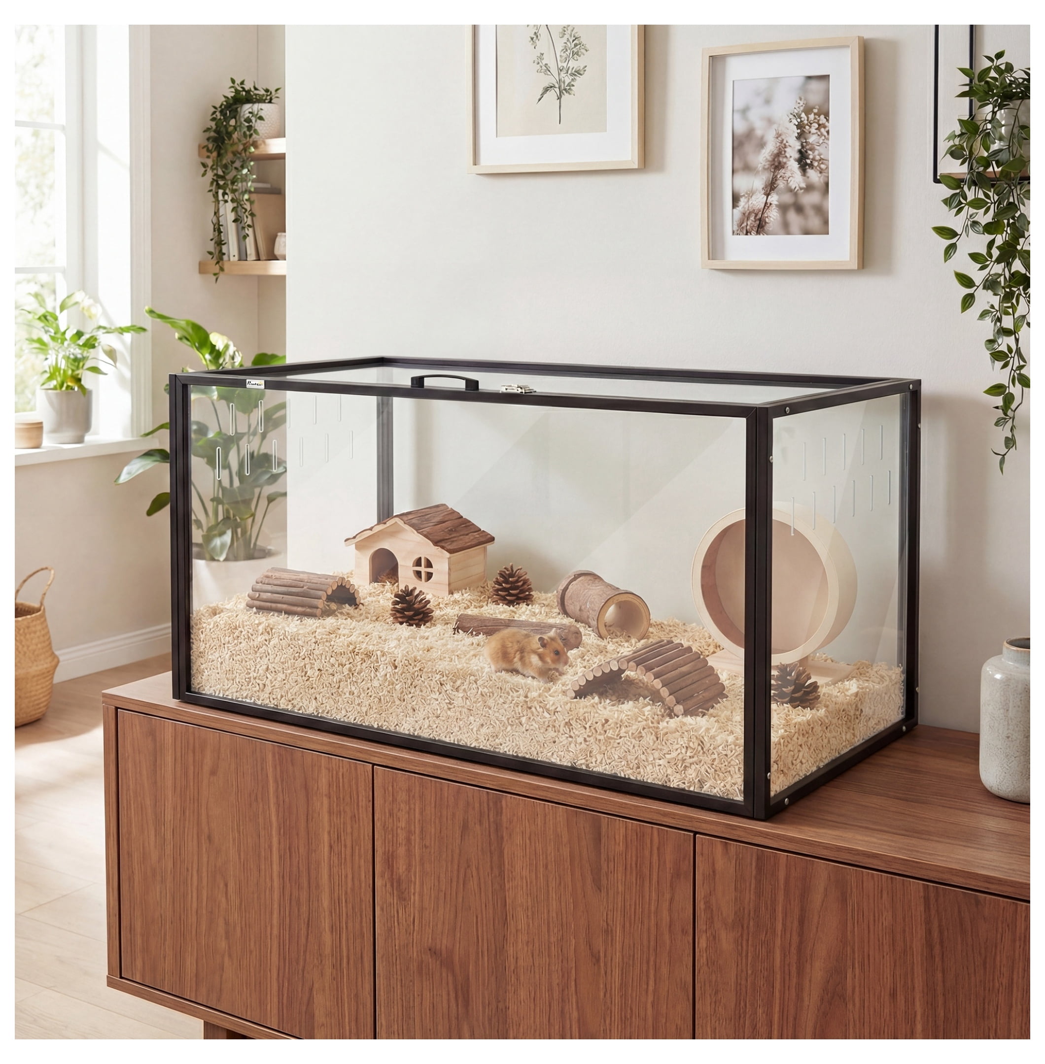 Hamster Cage Large Acrylic, Chew Proof Guinea Pig Cage Open Top, for Hedgehog, Dwarf Hamster, Rat - Spacious Ventilation & Clear View