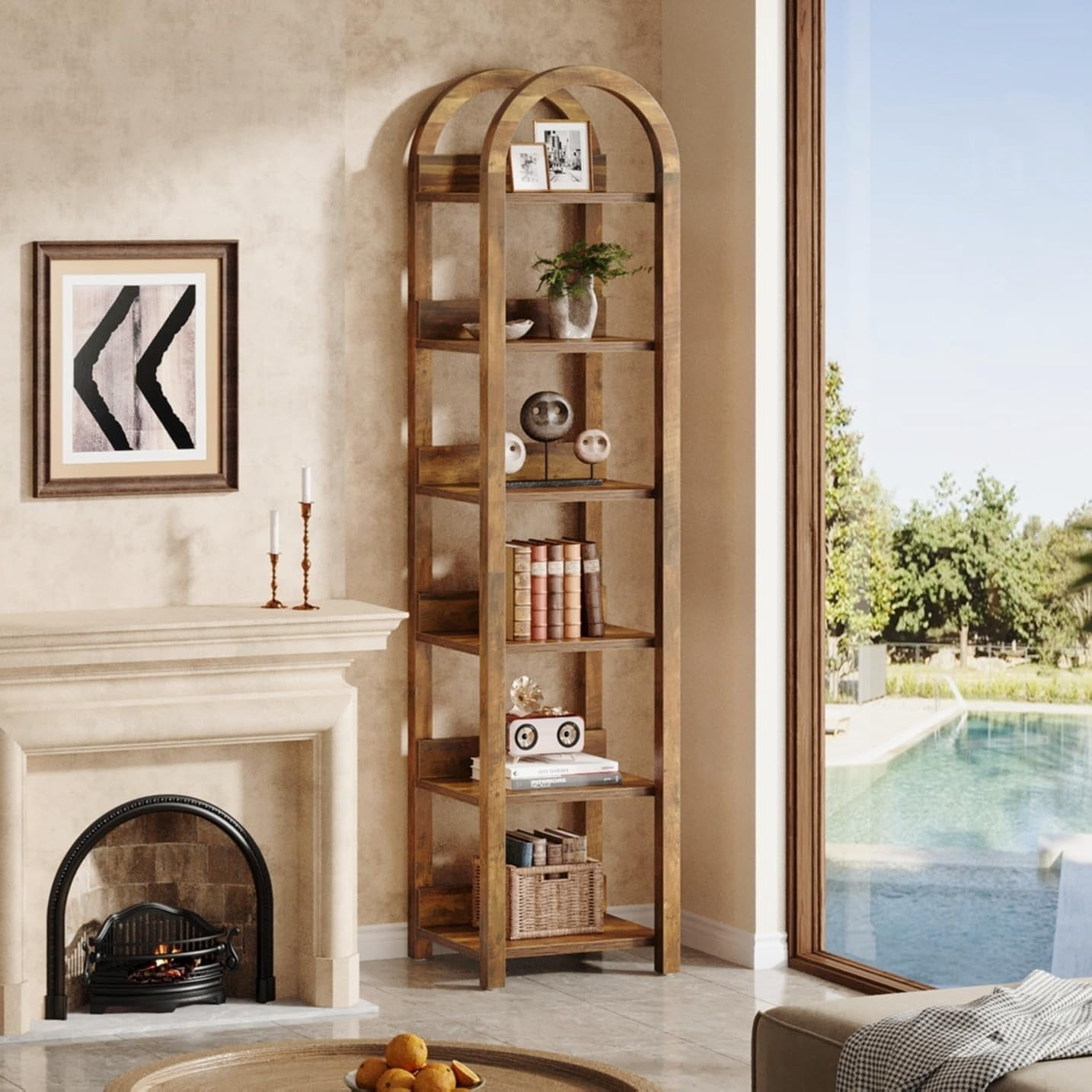 Tribesigns 6-Tier Narrow Bookshelf, 71" Tall Arched Bookcase with Shelves for Small Space