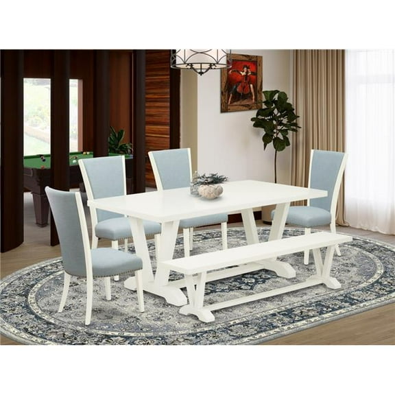 6 Piece V-Style Mid Century Dining Set - Linen White