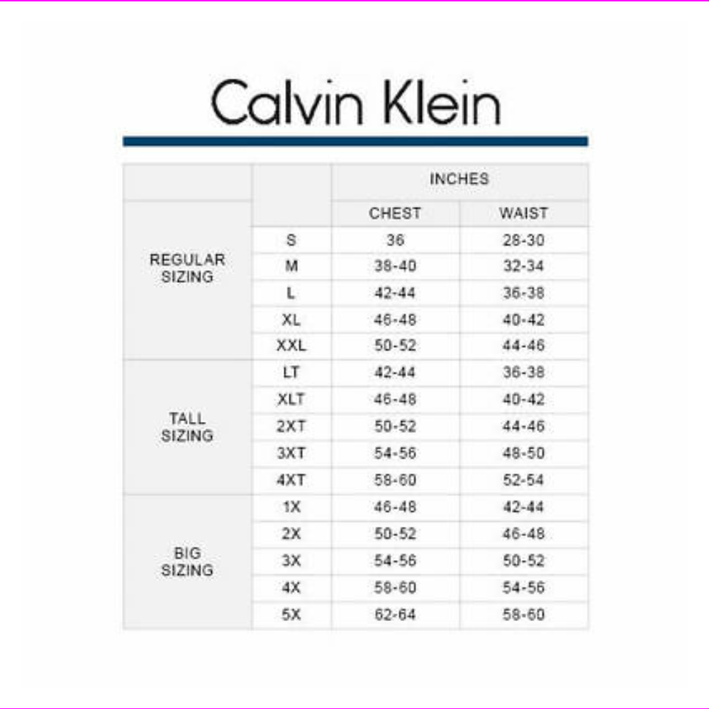 calvin klein sports bra size chart