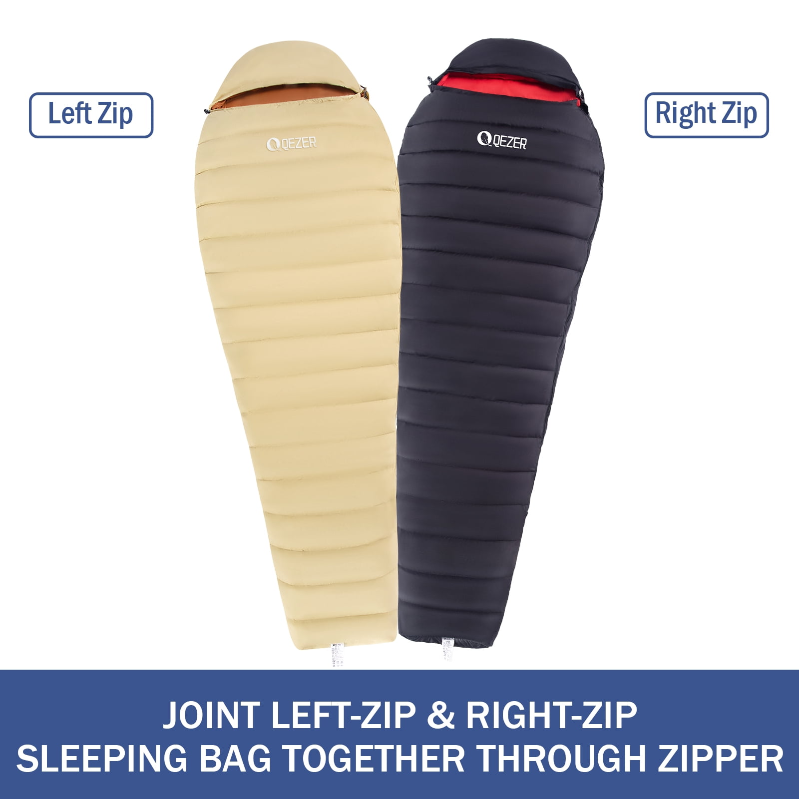 QEZER Ultralight Down Sleeping Bag for Adults with 600 Fill Power, Compact Sleeping Bag with Compression Sack for Backpacking, Hiking and Camping