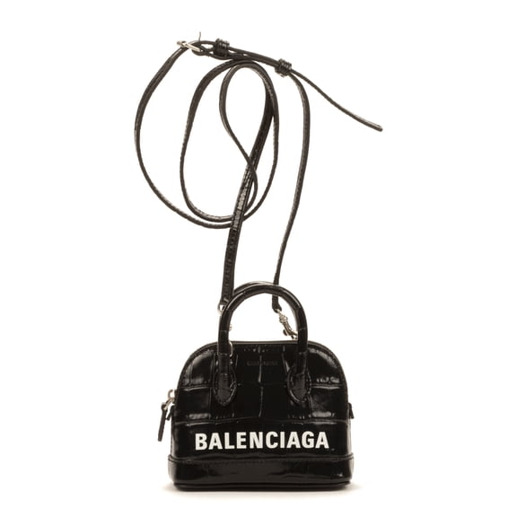Pre-Owned Balenciaga Black Mini Ville Top Handle Crossbody Handbag Croc Embossed Leather