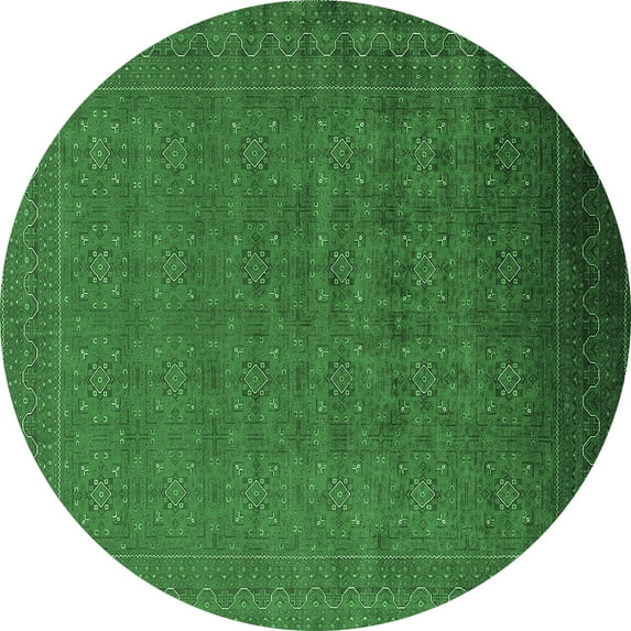 Ahgly Company Indoor Round Oriental Emerald Green Industrial Area Rugs, 7' Round