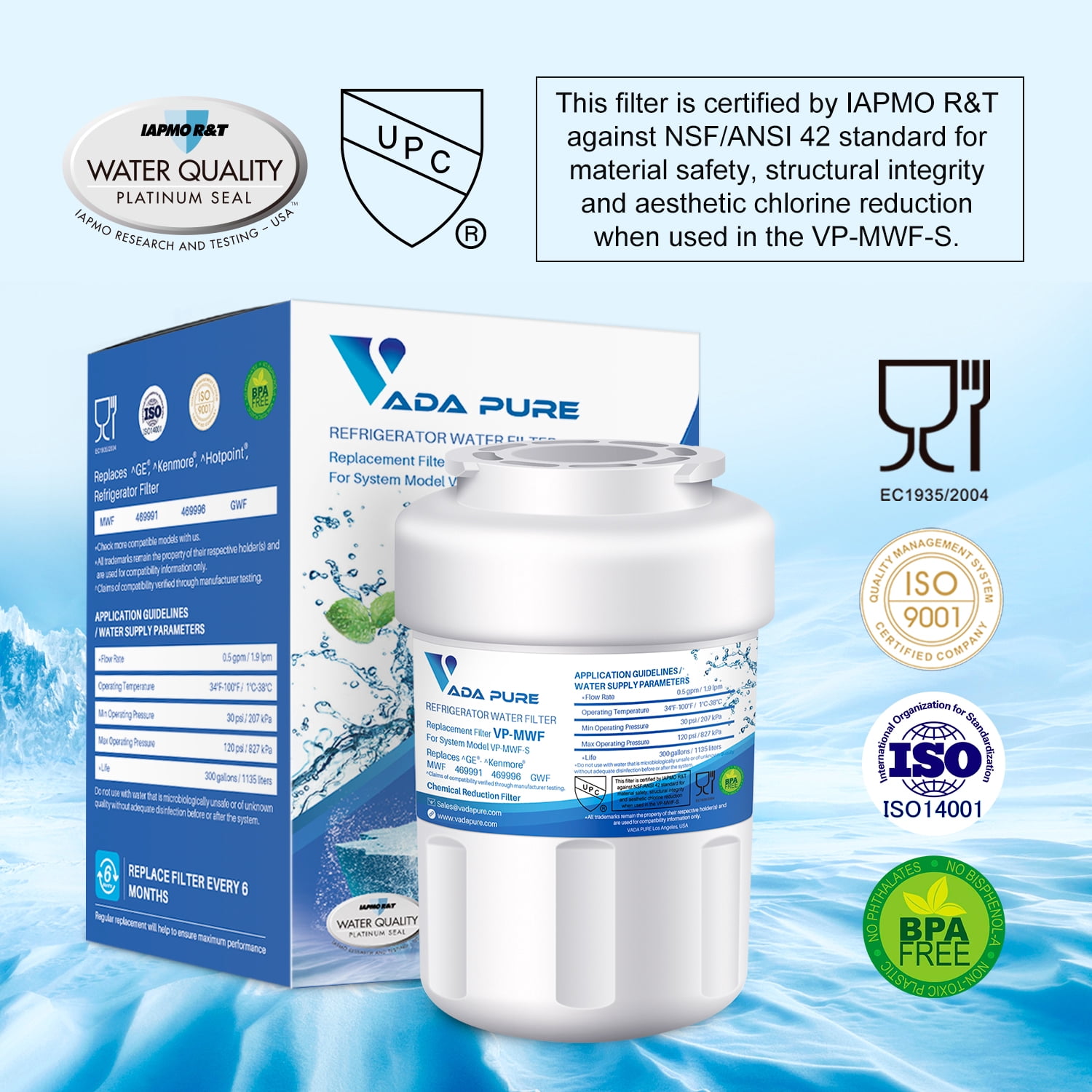 Vada Pure - Replacement for MWF Refrigerator Water Filter  MWF, MWFP, MWFA, 469991, 469996, GWF - Pack of 3