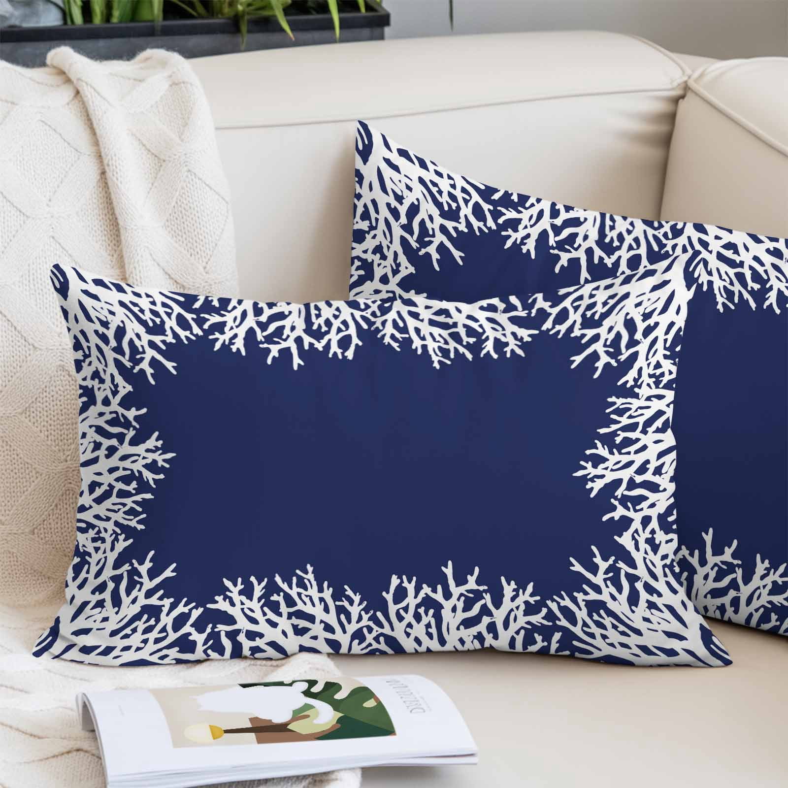 Coastal Coral King Pillow Covers, Navy Blue Ocean Marine Nautical Beach Soft Breathable Throw Pillow Cases with Invisible Zipper, Decorative Pillowcase Pillows Protectors for Sofa Bed Couch 20"x36"