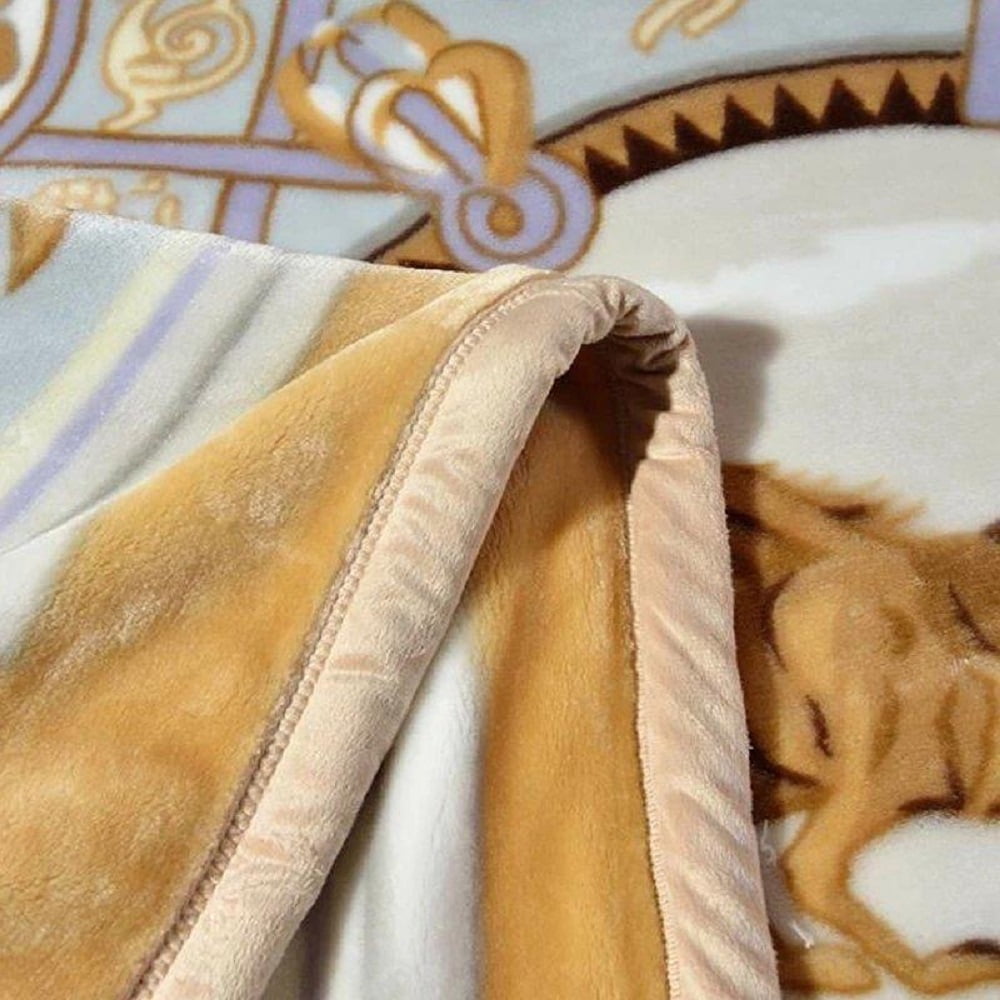 DBOZE Thick Warm Korean Mink Blanket King Size, 2 Ply Reversible Velvet Fleece with Horse Design, Ultra Soft Cozy Winter Bed Throw, Luxury Blue Gold
