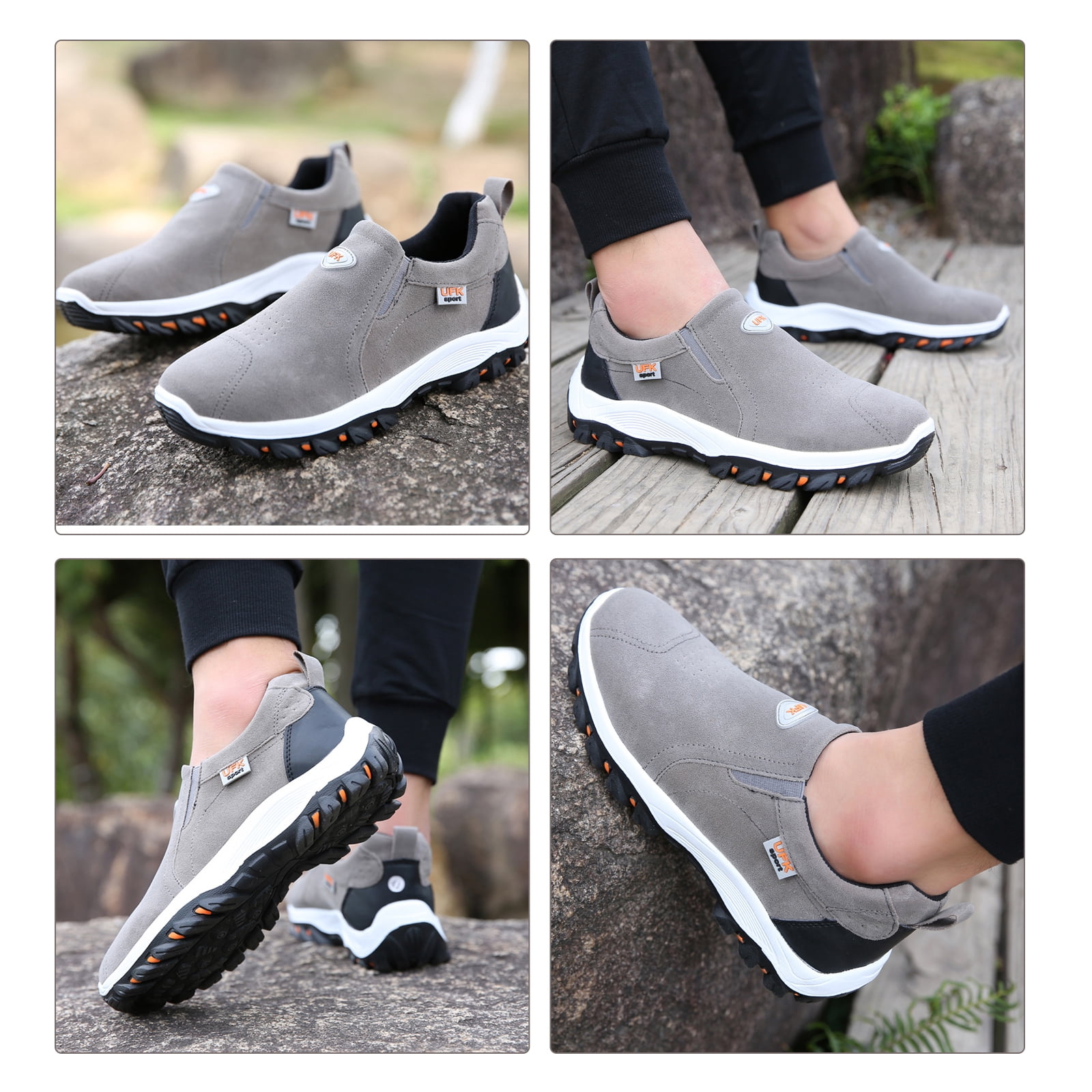Mens Hiking Shoes Laceless Suede Breathable Slip Resistant Boots Lightweight Sneakers for Outdoor Activity Hiking Walking