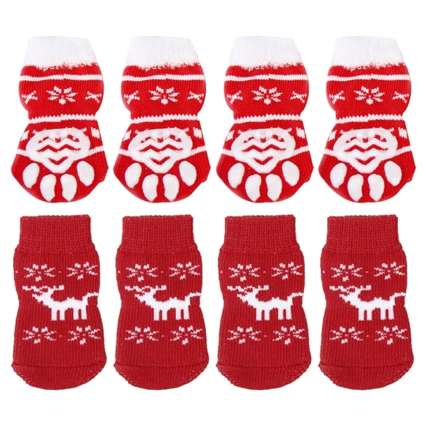 8 calcetines navideños cálidos de algodón con temática navideña, antideslizantes, para perros y gatos, talla S, color rojo, estilo 1 y 4
