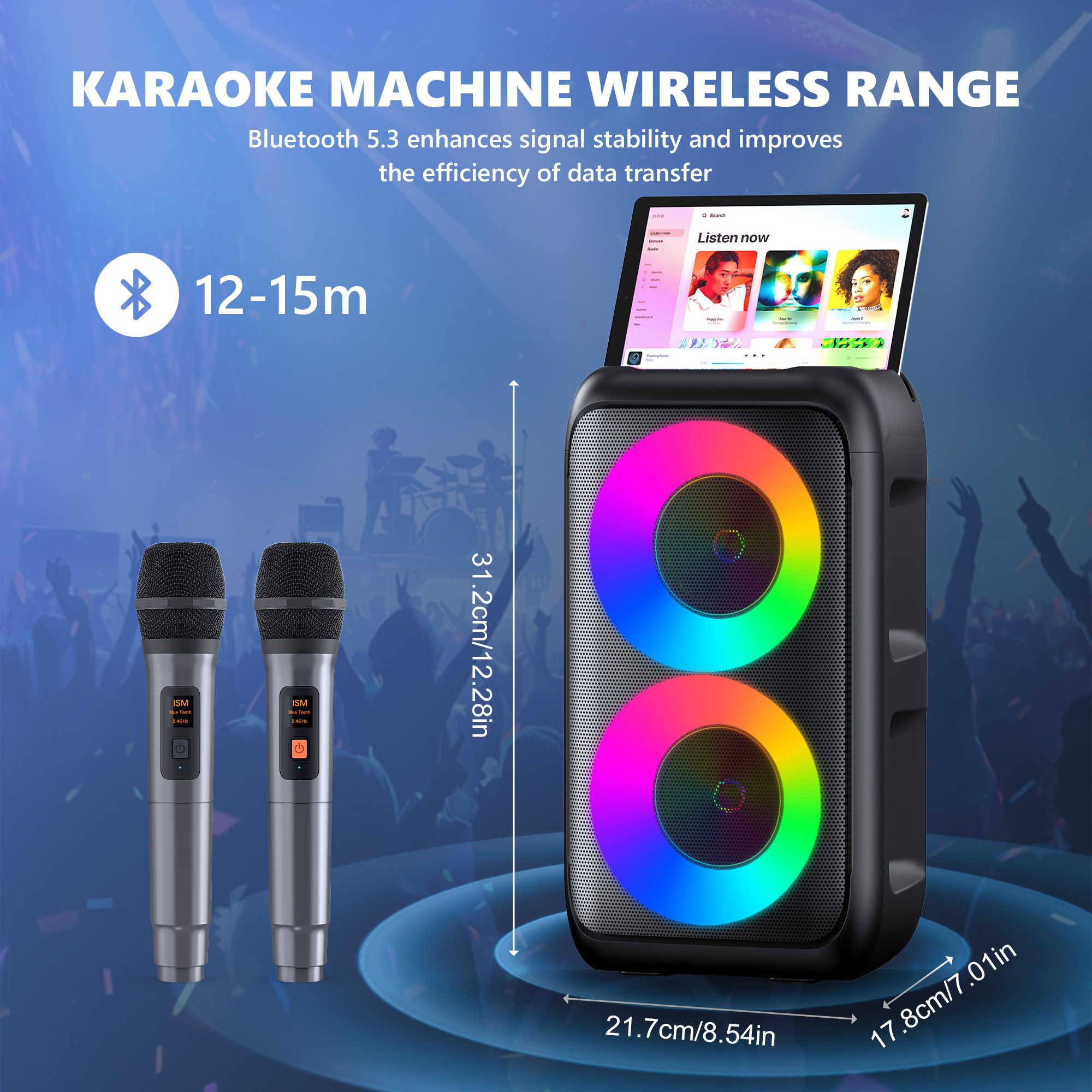 BONAOK Portable Karaoke Machine with Bluetooth and 2 Microphones photo 7