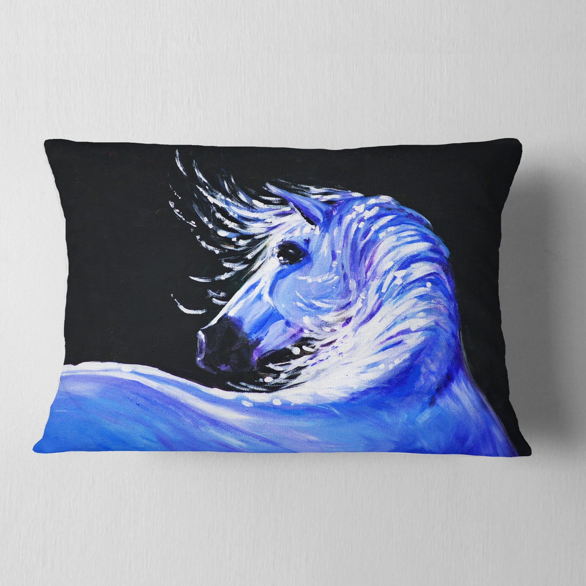Designart Blue Horse Acrylic Art - Abstract Throw Pillow - 12x20