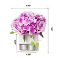 thumbnail image 2 of Enova Home Mixed Artificial Hydrangea and Rose Silk Flowers Arrangement in White Ceramic Pot (Purple), 2 of 2