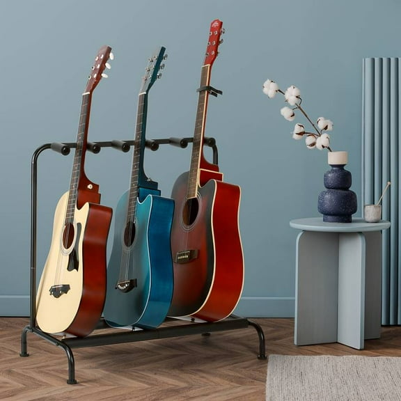 5-Holder Multi Guitar Stand Rack, Foldable Heavy Duty Metal Organizer with Thick Padding, Universal Floor Holder for Acoustic/Electric Guitar & Bass, Space-Saving for Home/Studio/Stage