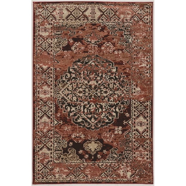 Linon Vintage Nain Power Loomed Microfiber Polyester 2'x10' Rug in Red