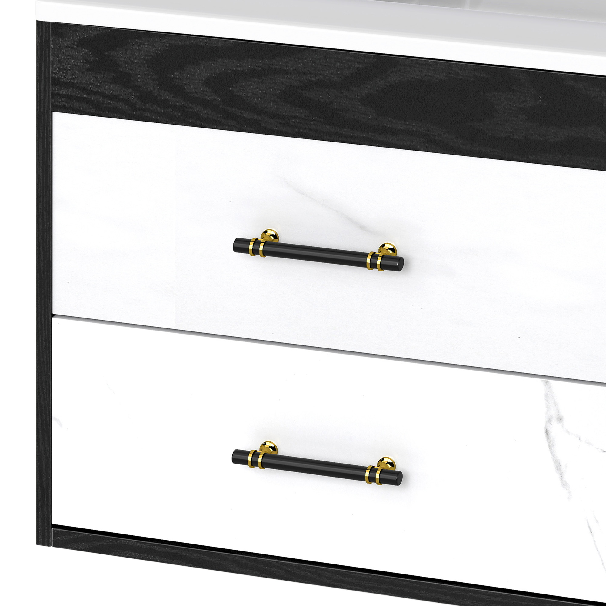 ModFusion 37" Bathroom Vanity Cabinet with SMC Single Basin & Dual Drawers with Soft-Close Doors, Black White