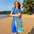 thumbnail image 4 of Balery Peacock Vestidos sueltos de manga corta para mujer, vestidos de verano 2025, vestidos casuales de corte A con vuelo., 4 of 6