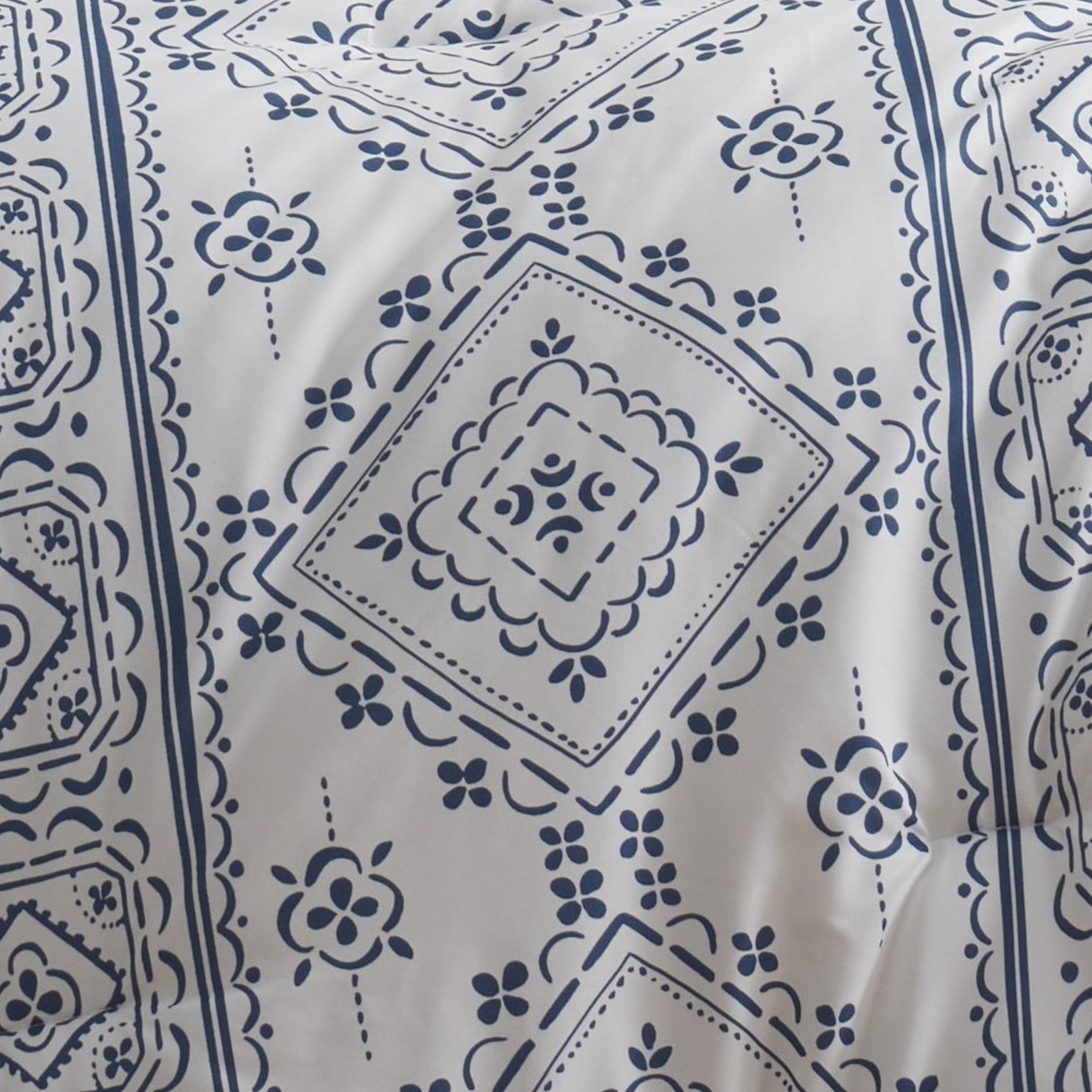 Indigo Ink Denim 3-Piece Navy Geometric Stripe Comforter Set, Full/Queen