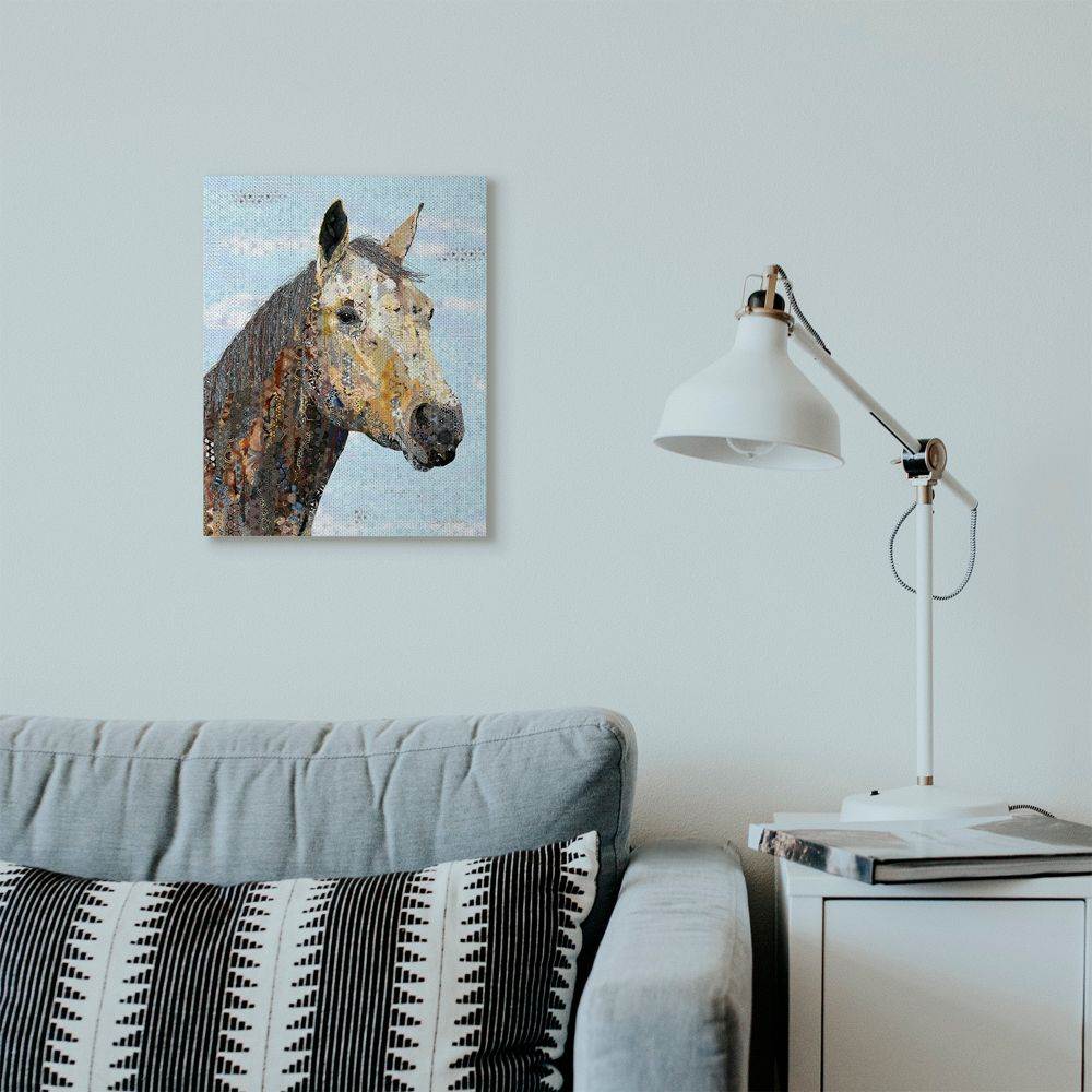 Stupell Industries Colorful Abstract Horse Animal Cool Blue Collage Design Canvas Wall Art by Dawn Allen
