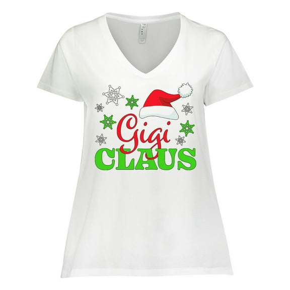 Inktastic Gigi Claus with Christmas Santa Hat and Snowflakes Women's Plus Size V-Neck T-Shirt
