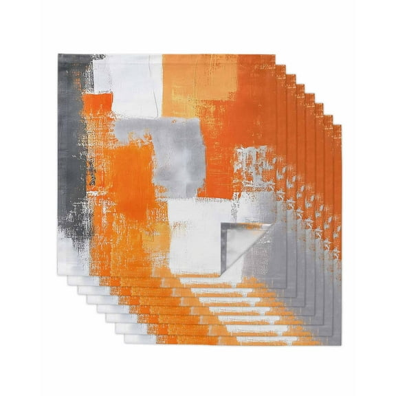 Burnt Orange Grey Cloth Napkins Washable Set of 8, Modern Oil Painted Abstract Art Reusable Dinner Table Napkins Cloth Bulk for Weddings Kitchen Restaurants Hotel Events Parties 20 x 20 Inch