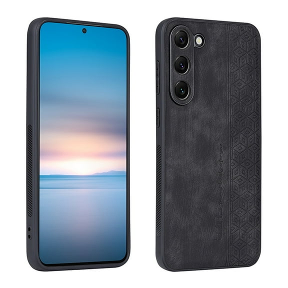 ELEHOLD Slim Leather Case for Samsung Galaxy S23, Luxury Premium Leather Embossed Pattern Full Body Protection Shockproof Scratch-Resistant Case,Black