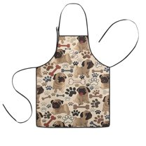 Pug and Footprint Kids Aprons for Girls and Boys,Adjustable Neck Strap Toddler Aprons for Kids Cooking Baking