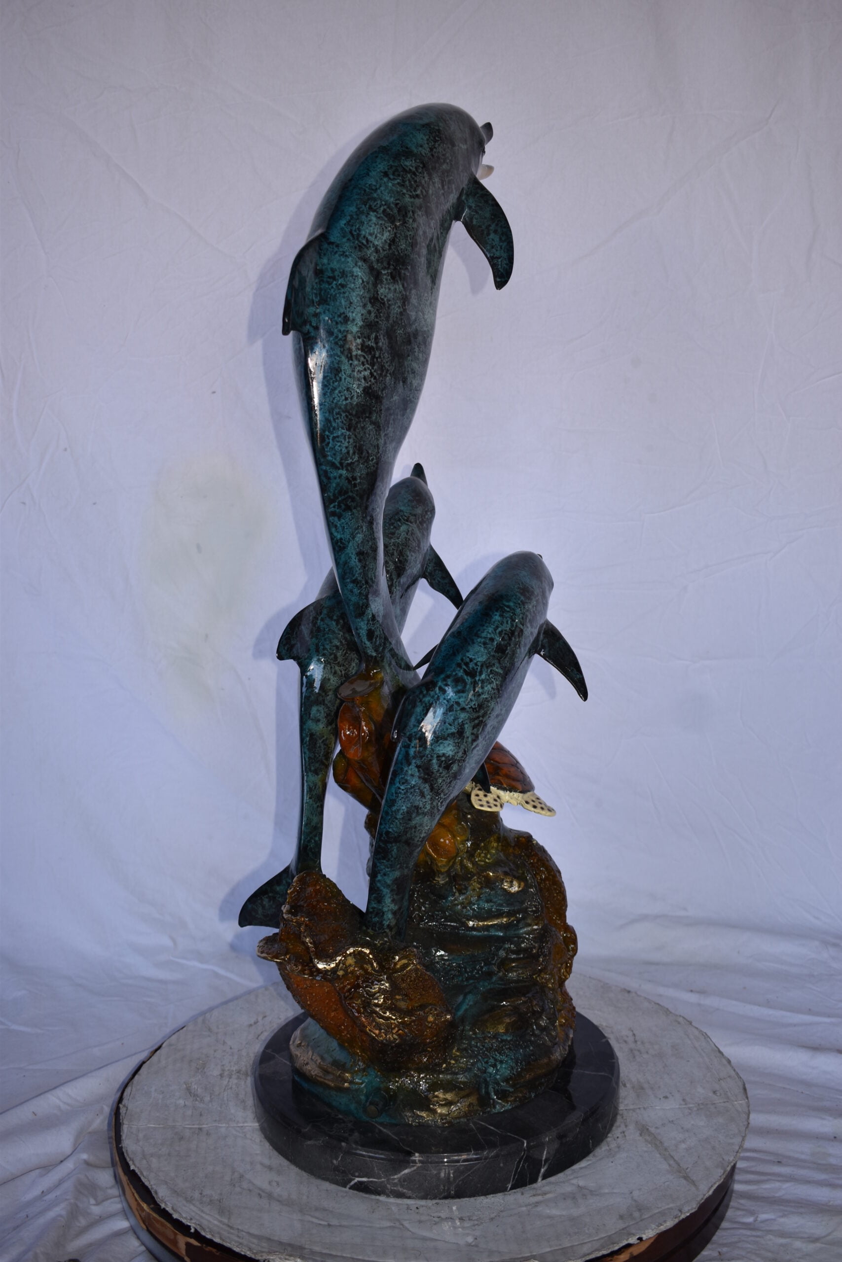 Nifao Three Dolphins with Sea Turtle Outdoor Fountain Statue, Bronze Garden Water Feature Sculpture for Patio & Yard – Garden Outdoor Decor Sculpture, 17"L x 15"W x 38"H