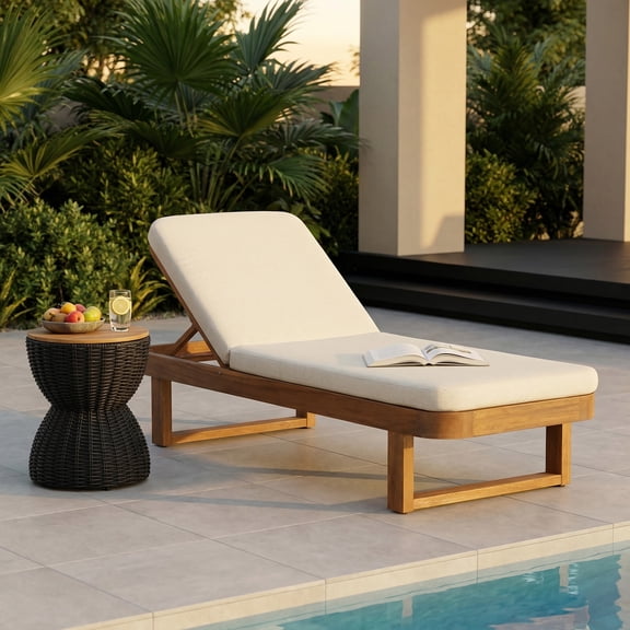 Christopher Knight Home 77" Coastal Outdoor Acacia Wood Adjustable Chaise Lounge, Sand Cushion