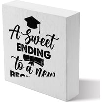 Zomyto 5x5 Inches Graduation Wood Box Sign Decor Desk Sign Graduate A Sweet Ending To A New Beginning Wooden Box Block Sign