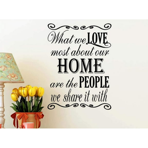 What we Love Most About Our Home are The People we Share it with 17 x 23 Vinyl Wall Quote Decal Sticker Cute Family Entrance Wall Art Decor Motivational Inspirational Lettering