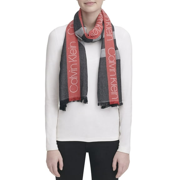Calvin Klein Women’s Colorblocked Logo Scarves, Black/ Red