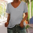 thumbnail image 3 of Mittory Women Casual Deep V Neck T Shirts Summer Short Sleeve Fashion Loose Solid Color Tops Tee, 3 of 6
