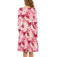 thumbnail image 3 of Renewold Valentine's Day Long Sleeve Dresses for Women Pink Hearts Knee Length Pleated Midi Sundress Special Occasion Dresses Fashion Stretchy Skater Dress Size 2XL, 3 of 7