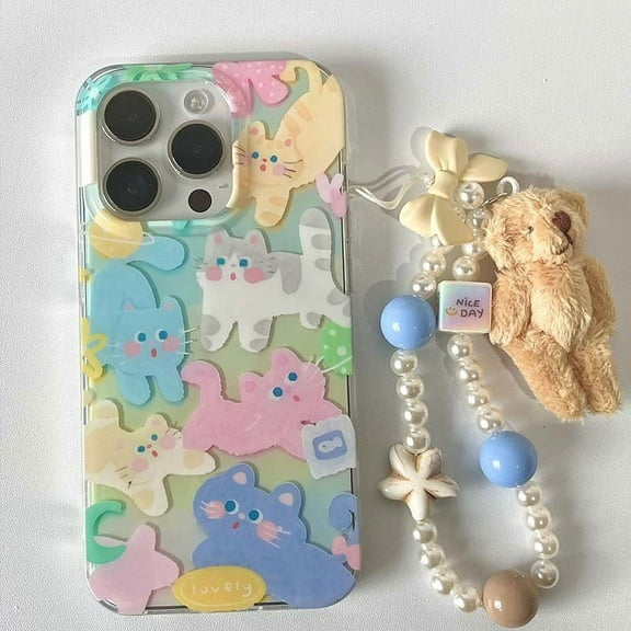 Colorful cat bracelet ins imd lovely sweet happy cute cover for iPhone 11 12 promax 15 pro max 13 14 cool phone case