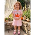 thumbnail image 6 of RUINIXCW Toddler Baby Girl Halloween Dress Outfit Cute Infant Baby Girls Summer Fall Pumpkin Dress Pumpkin Bow Embroidery Puff Short Sleeve Doll Collar A Line Plaid Dress, 6 of 9
