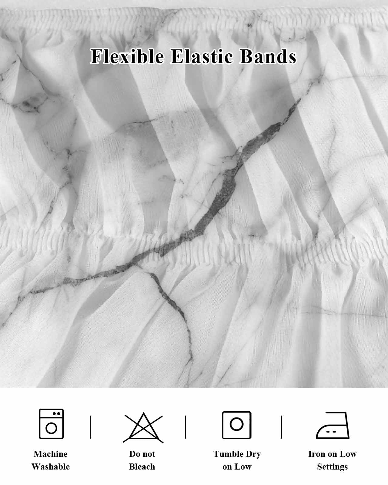 White Marble Wrap Around Bed Skirts for Queen Bed 16" Drop,Bed Skirt with Adjustable Elastic Belt Dust Ruffle Bed Valance for Bedroom Hotel Modern Geometric Abstract Minimalist Crack Bed Frame Cover