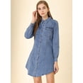 thumbnail image 4 of Vestido Camisero De Mezclilla De Una Línea Con Botones Y Bolsillo En El Pecho Informal De Manga Larga De Algodón Para Mujer Cielo azul M, 4 of 6
