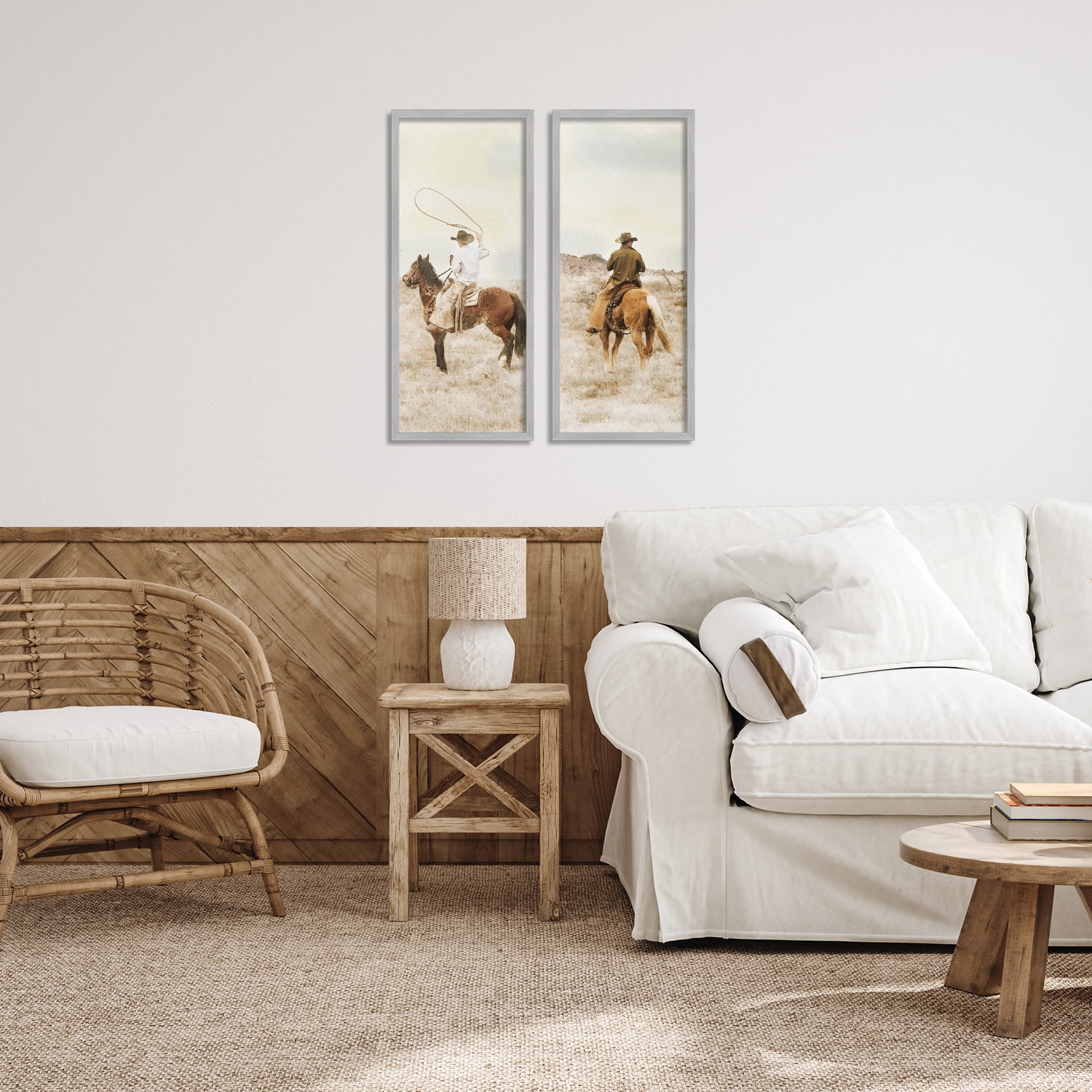 Stupell Industries Wrangling Cowboy Duo 2 Piece Gray Framed Giclee Art Set, design by Marcus Prime