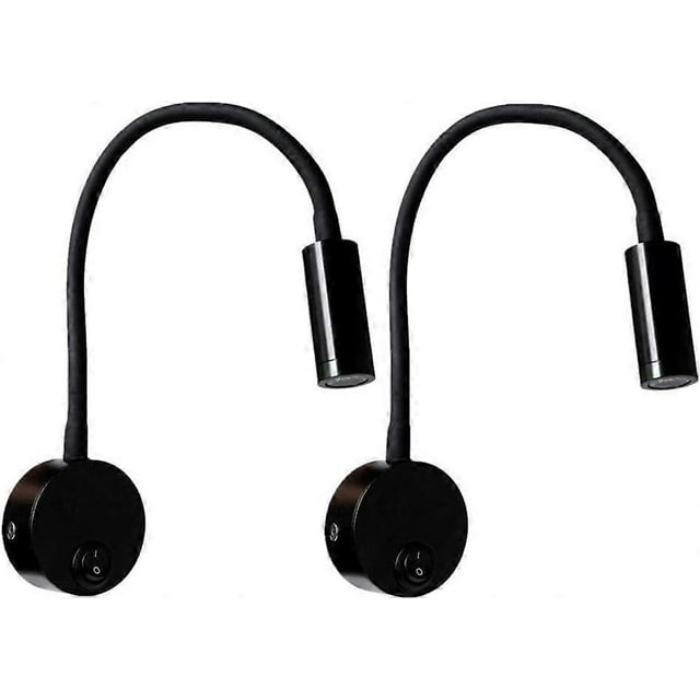 Black 3W Wall Reading Lamp, Flexible Adjustable Neck Wall Lamp in Aluminium, Bedside Lamp with LED Eye Care Switch