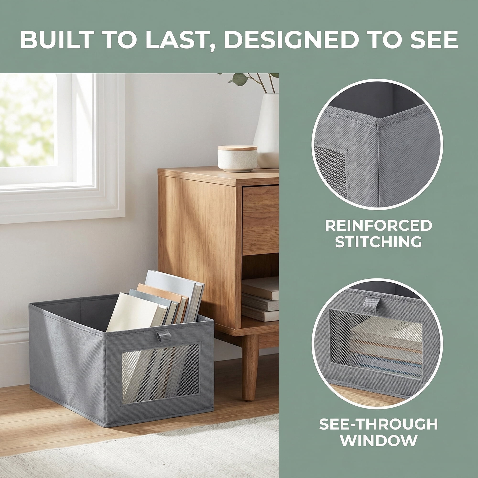 Unique Bargains 3pcs Storage Cube Fabric Storage Bins Grey 17.3*9.8*7.9in