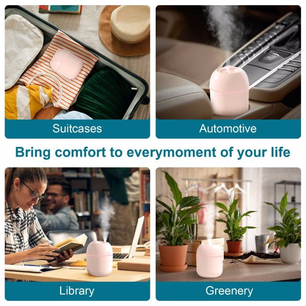 2pcs Portable Mini Humidifier, 220ml,Small Cool Mist Humidifier, Personal Desktop Humidifier For Bedroom Travel Office Home