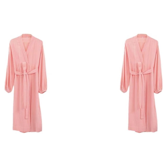 Jumpingount Verano primavera frente abierto Casual estilo ropa de dormir niñas manga larga transpirable dormir hogar algodón ropa de dormir rosa Rosa S 2Conjunto