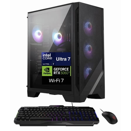 MSI Codex R2 AI 2nd AI Gaming Desktop PC (Intel Ultra 7-265, GeForce RTX 5060 Ti 8GB GDDR7, 32GB DDR5, 2TB SSD, RGB Fans, 650W PSU, WiFi 7, Bluetooth 5.4, RJ-45, 3 Display Port, HDMI, Win 11 Home)