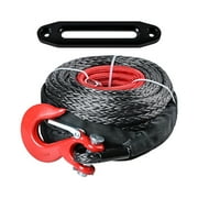 Astra Depot 95' x 3/8" 20000 lb Black Synthetic Winch Rope w/ Red Clevis Hook + 10" Black Aluminum Hawse Fairlead for Jeep SUV ATV UTV Truck
